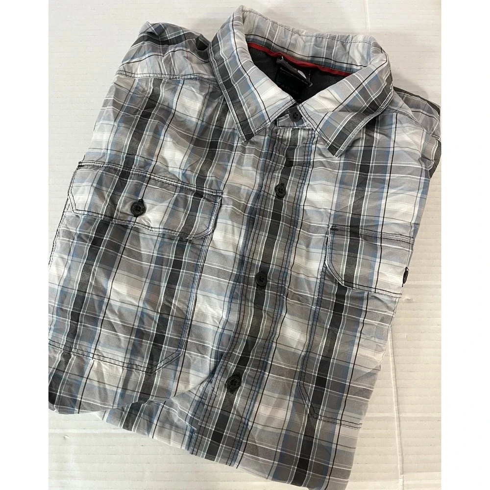 The North Face Plaid Button Down Shirt Mens Medium Grey Blue‎ Hiking